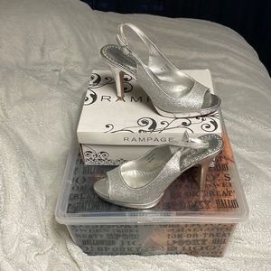 Silver peep toe sling backs sz 8.5